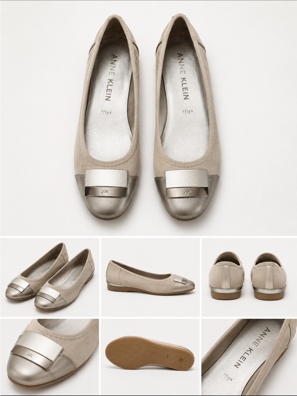 Anne Klein Beige Ballet Flats with Metallic Accent